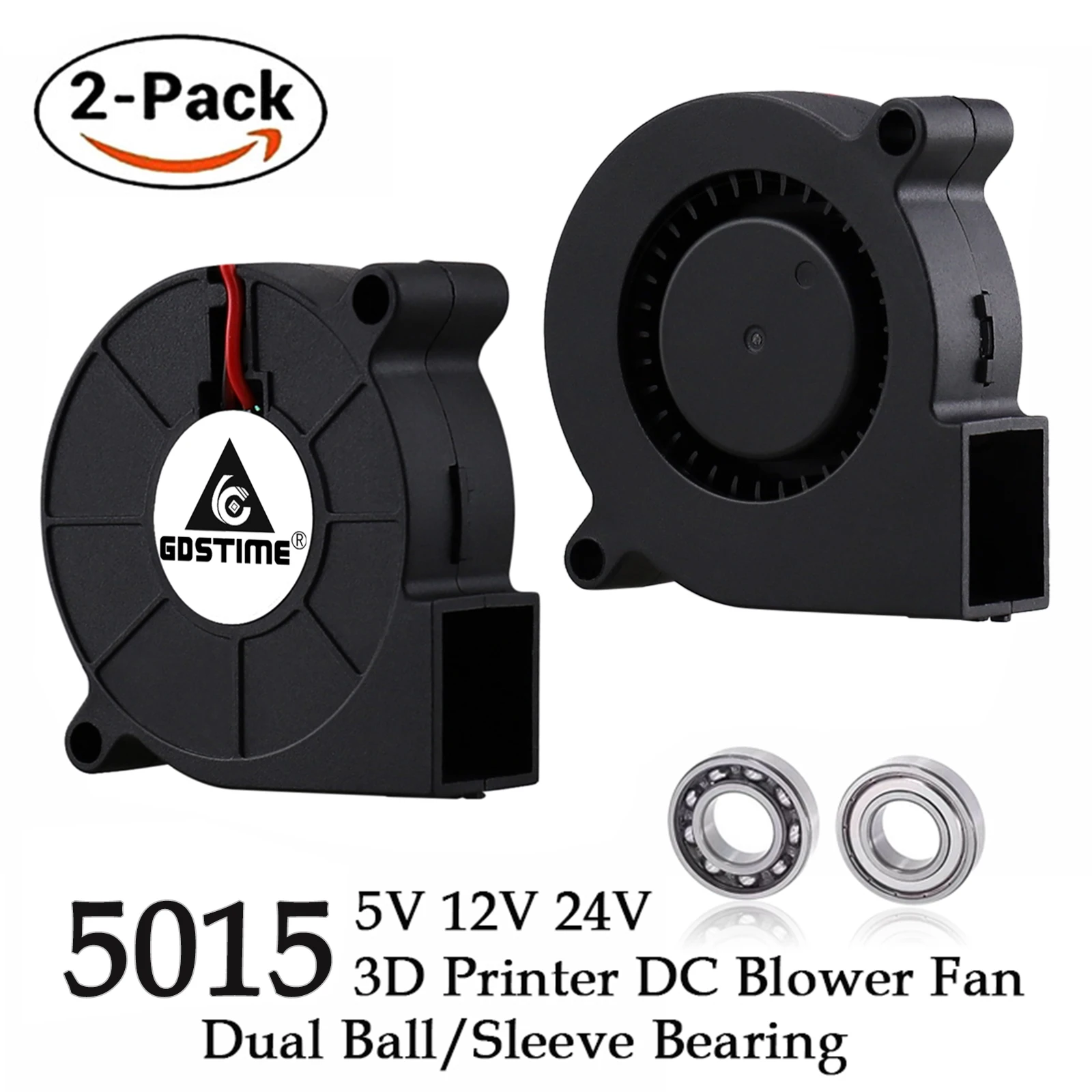 

2PCS Gdstime 5015 50mm DC 24V 12V 5V 2Pin Ball/Sleeve Bearing Brushless Cooling Turbine Blower Fan 50mm x 15mm Blower Cooler Fan