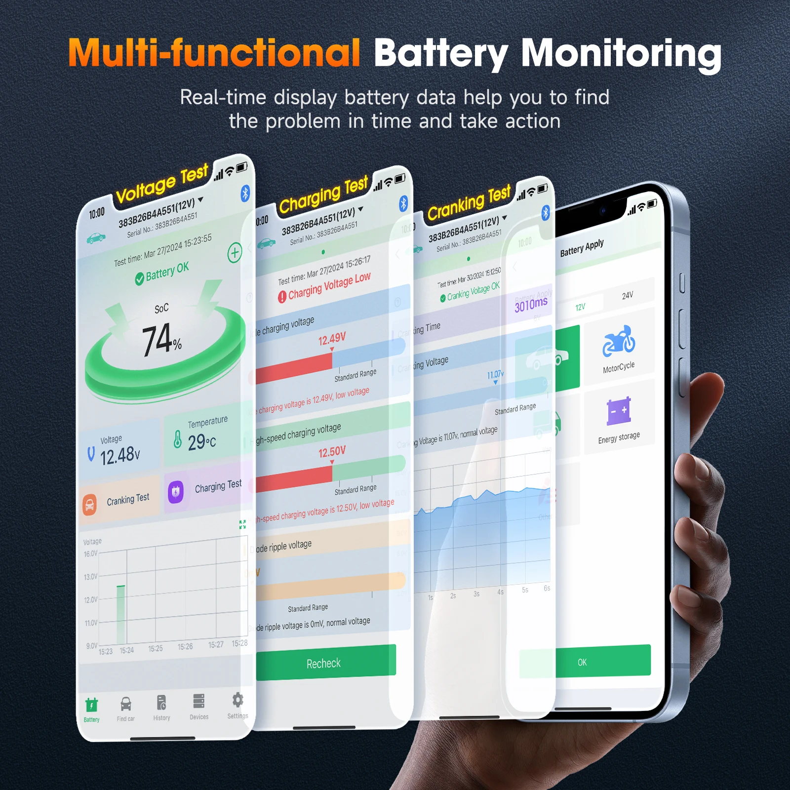 ANCEL BM300 Pro Battery Monitor 24V Battery Tester 12V SOC Health Analyzer Tools for Car SOH SOC Health