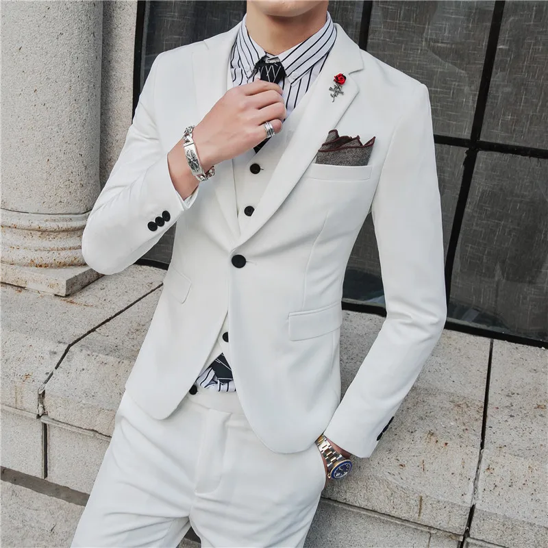 Pink suit for men Korean style slim casual trendy small suit jacket handsome groom wedding dress B4002