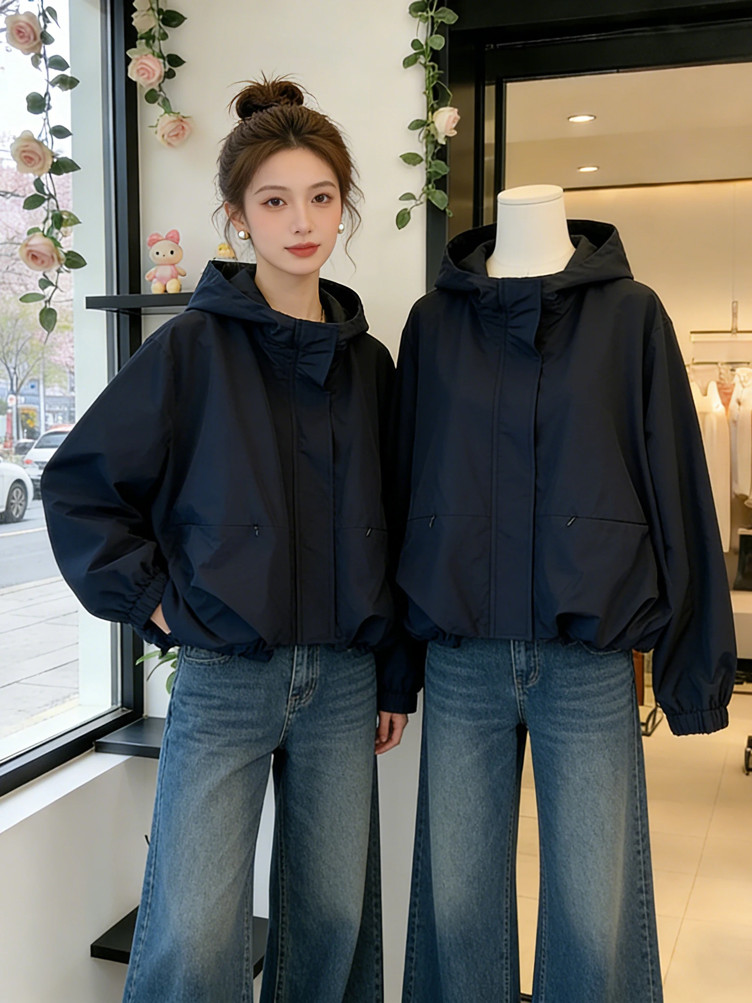 Spring Outerwear Women's Loose Fit Hooded Jacket Stylish Slimming Windbreaker Versatile Casual Zipper Closure Short Coat - 2