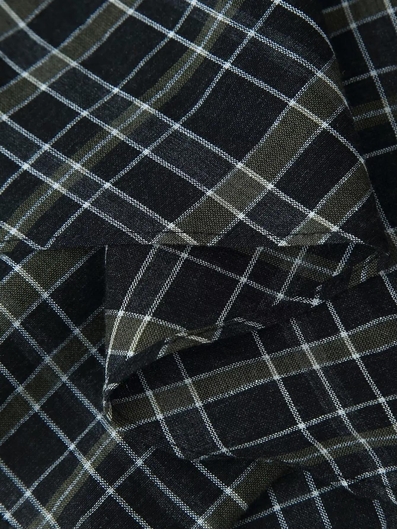 Women Green Retro Checkered Shirt Dress Asymmetrical Pleat Design Lady V-Neck Fashion Casual Versatile High Street Long Dress