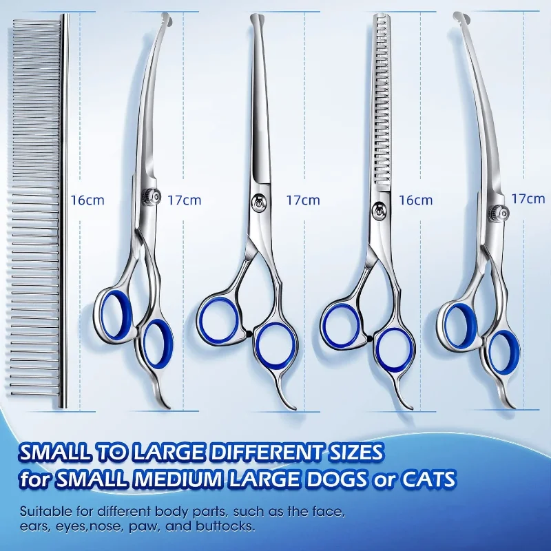 Dog Grooming Scissors Kit Professional Dogs Grooming Scissors Set Stainless Steel Dog and Cat Hair Thinning Shears With Safety Round Tip For Pet
