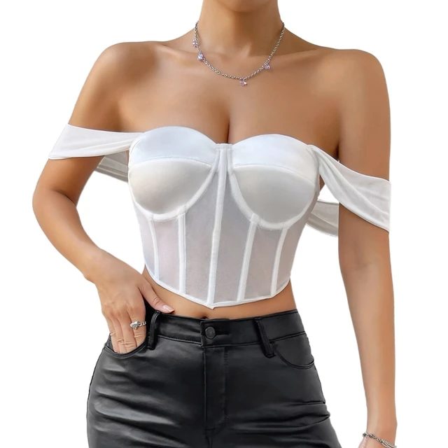 Women Off Shoulder Bandage Camis Tube Top Summer Bodycon Underwire Fish  Boned Mesh Corset Club Party Mini Bustier Vest - Tanks & Camis - AliExpress