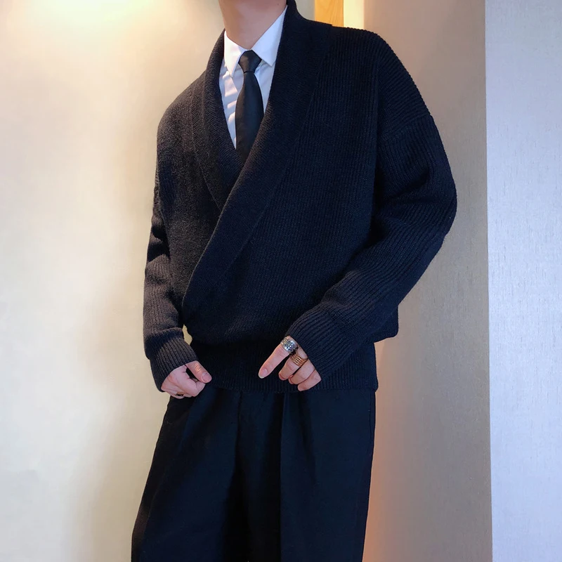 Mens Sweaters Autumn Winter Fashion Big V-neck Hangs Personality Knitted Sweater Men's Casual Loose Pullovers Sweaters Male Coat 4