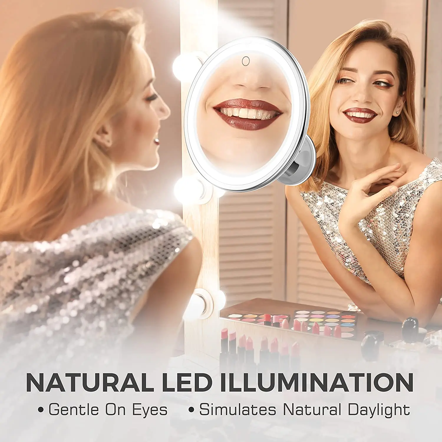 Espejo De Maquillaje LED Itonash Con Lupa 10X - Cuello Flexible, Ventosa, 14 Luces LED, Plegable Para Viaje