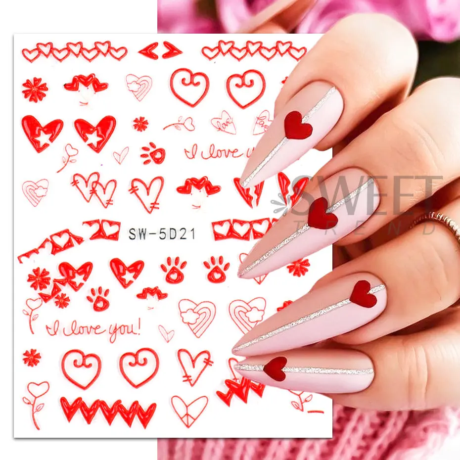 Amazon.com: Lips Nail Stickers for Valentine's Day, 3D Gold Nail Decals  Foils Nail Art Supplies Valentines Heart Red Lip Self-Adhesive Nail Design  Metallic Nail Stickers for Women Girls DIY Nail Decoration 30