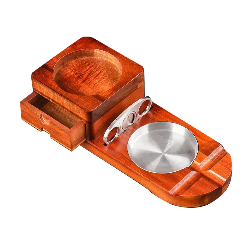 Cigar Ashtray, Wooden Ashtray, Whiskey Glass Holder With Drawers, Cigar Steel Groove