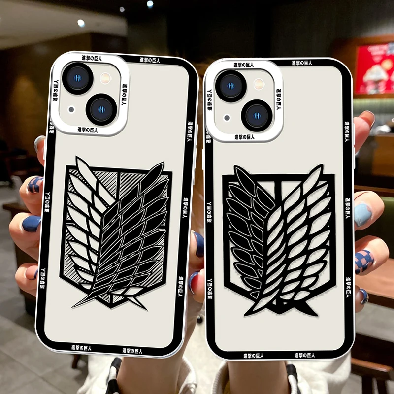 

Anime Attack on Titan logo iPhone Case For Apple 14 13 12 11 Mini XS XR X Pro MAX Plus SE Angel Eyes Transparent Cover