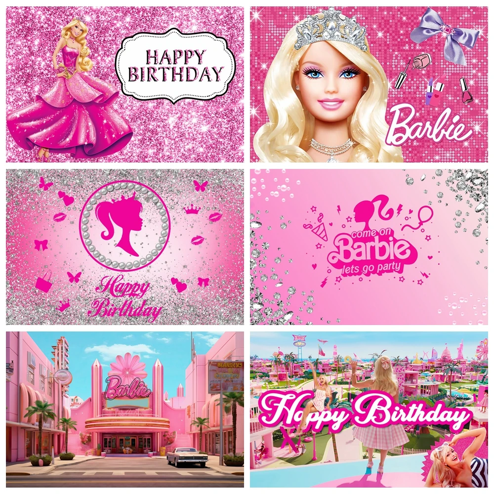Photo Backdrop Party Decoration Covers Photography Auxiliary Props Barbie Princess Party Backdrop Photography Banner Cake Table Decoration Photo Background