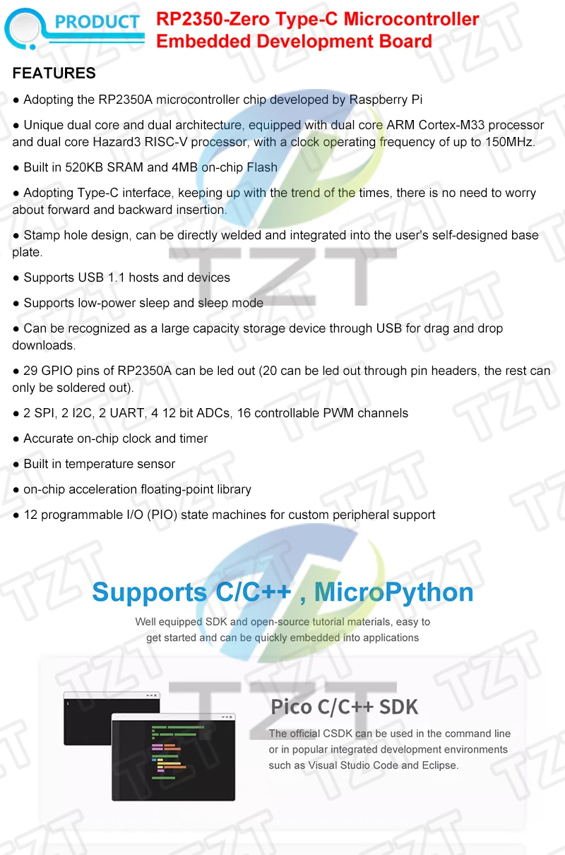 1/3/5PCS RP2040-Zero RP2350-Zero PICO Entwicklungsboard Typ-C-Schnittstelle für Raspberry Pi – Detail 4