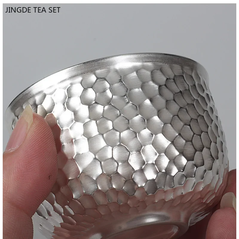 1PCS 80ml Hammer Patterned Gilded Silver Teacup Tea Tasting Ceramic Tea Set Anti Scalding and Thermal Insulation Master Cup