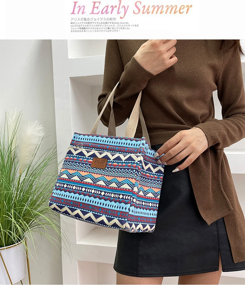 Neue Lunchtasche mit Streifenmuster, Folienisolierung und Griffen für Arbeit und Pendeln – Detail 18