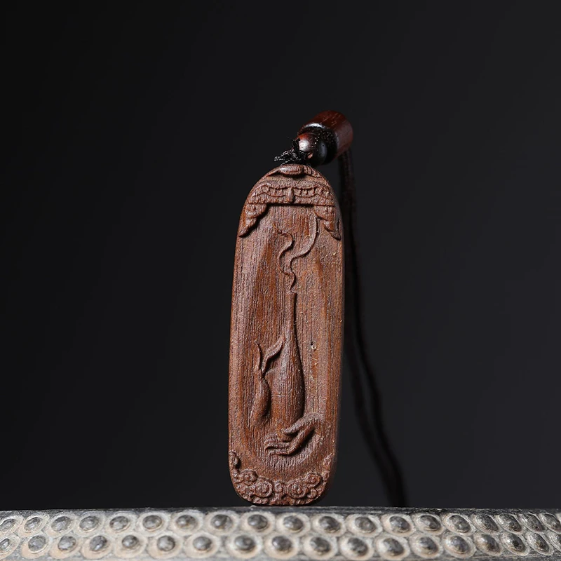1PCS Adlerholz Geschnitzte Blume Buddha Statuen Anhänger Griff Stück doppelseitige Geschnitzte Glück Nafu Ping Eine Marke Wen spielen Holz – Detail 6