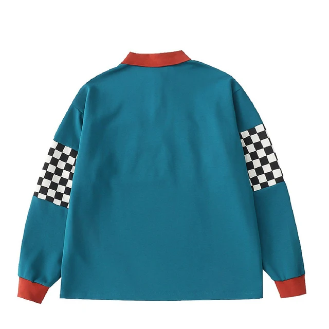 Red collar pullover with cartoon embroidered