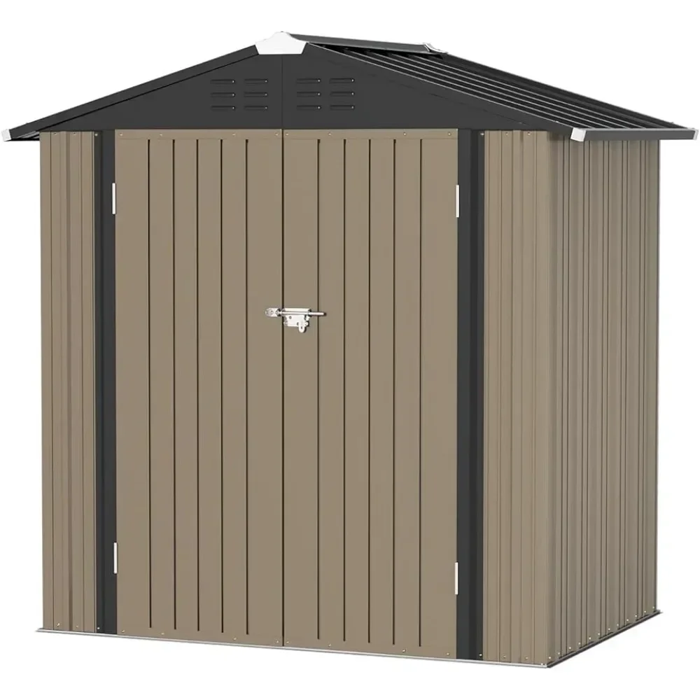 

Steel Utility Tool Shed Storage House With Door & Lock for Backyard Garden Patio Lawn (6' X 4') Brownfreight Free Outdoor Home