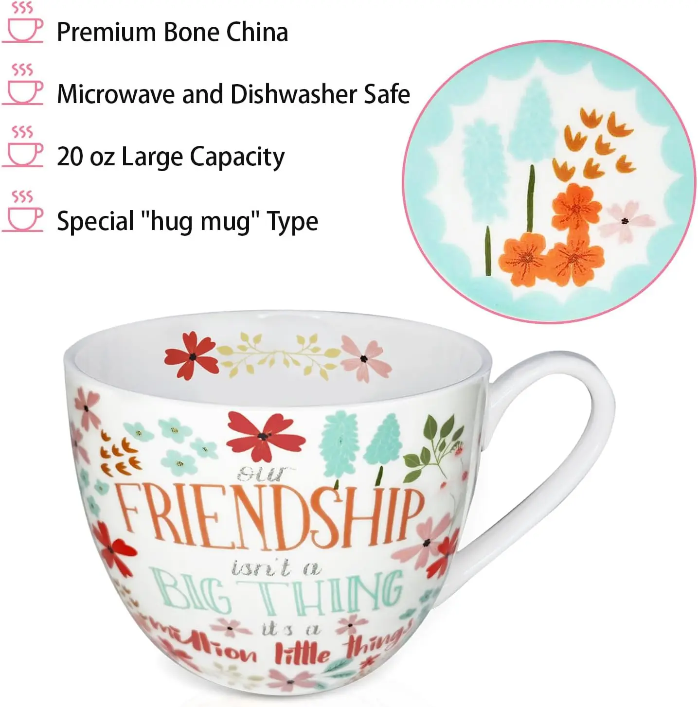 Product Description Bone China, Microwave Safe, Large Capacity, Gift