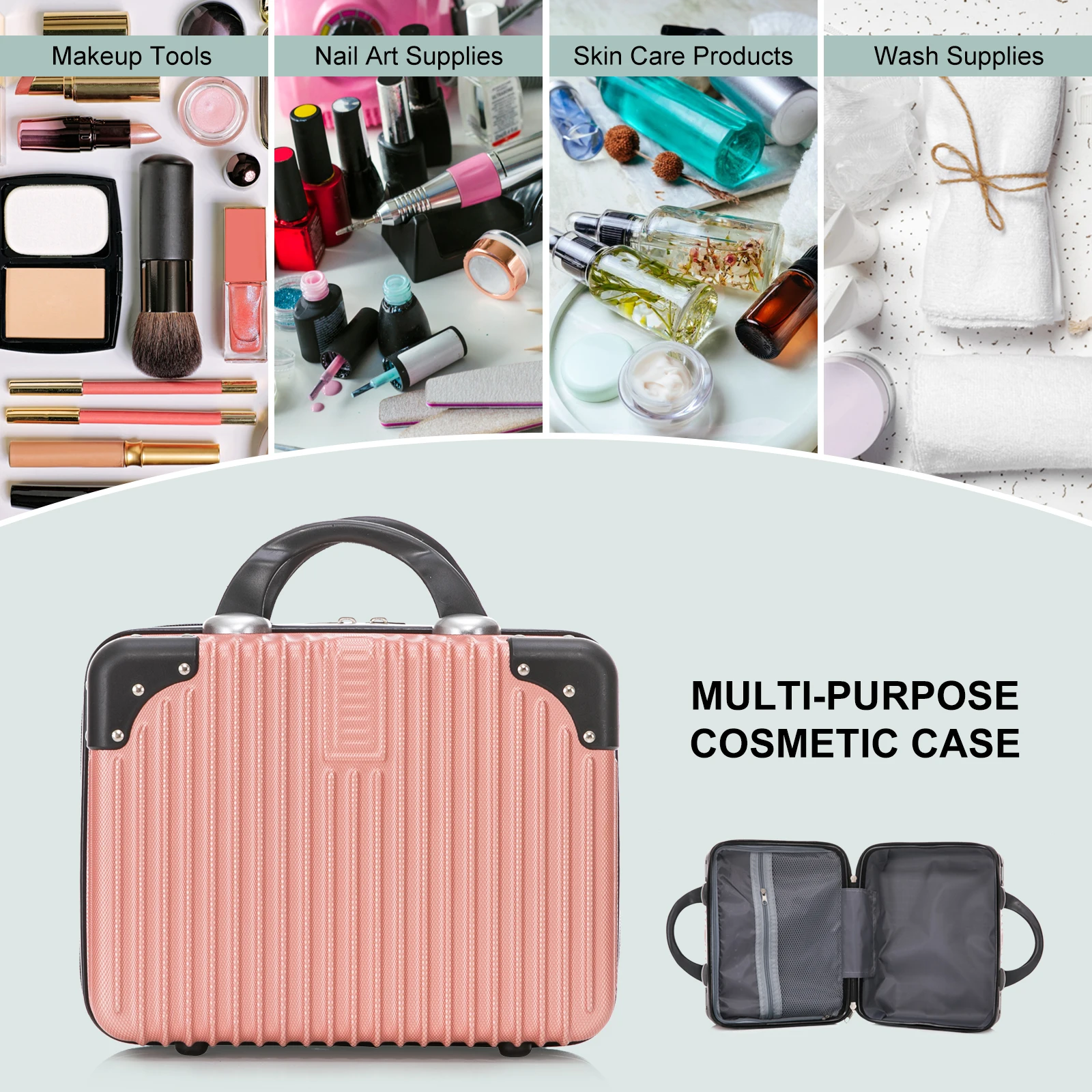14 inch Hard Shell Cosmetic ABS Waterproof Travel Case Toiletry Bag Makeup Luggage 6