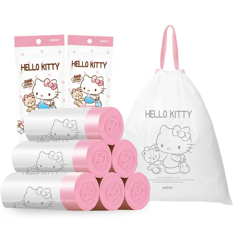 

15Pcs/set New Kawaii Anime Sanrio Hello Kitty Household Drawstring Garbage Bag Kitchen Bedroom Thickened Portable Pe Garbage Bag