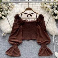 Français Chic Licou Blouses Femininas Bow Flare Manches Hauts Courts Dames HighStreet Blusa Mujer Chemises Décontractées Vêtements Livraison Directe 4
