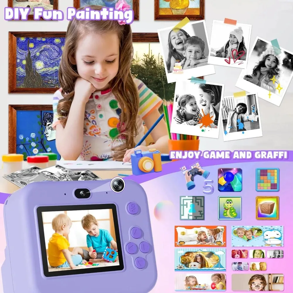 Educational Thermal Instant Print Camera for Kids – 1080P Mini Digital Video Camera with 32GB Card 3