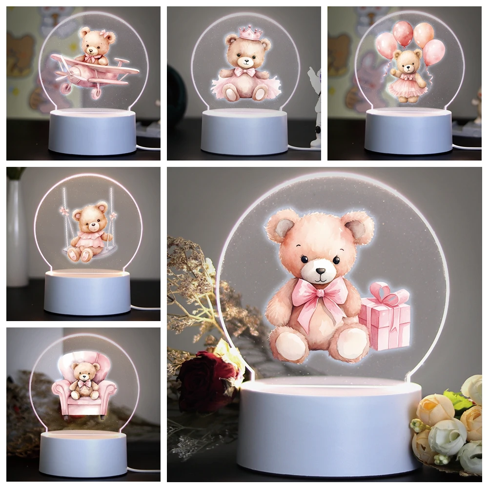 테디 베어 3D 야간 조명 어린이 장난감 생일 크리스마스 선물 어린이 장난감 3D Led 야간 조명 색상 변경
