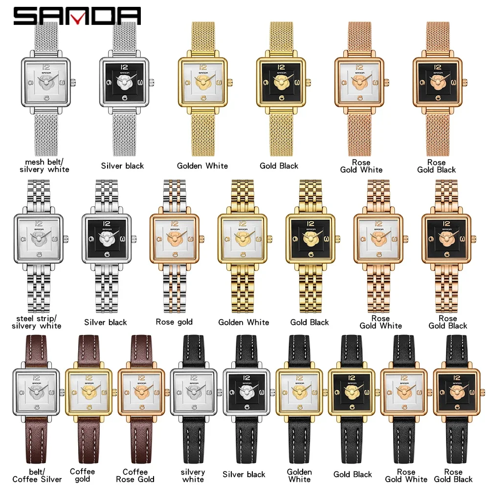 Sanda 1131 Beautiful Design Fashion silver Square Dial Water Resistant Quartz Movement Business Women Elegant Analog Wrist Watch
