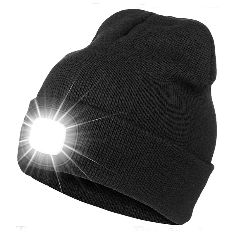 Winter Led Flashlight Cap Autumn Warm Knitted Beanie Lamp Hat Outdoor Sports Elastic Light Night Hats Unisex Headlight Bonnets