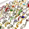 50pcs/lot Luxury Exquisite Multi-Colored Zircon Mix Stainless Steel Ring Men Women Wedding Ring Wholesale Bulk Jewelry Lot 1