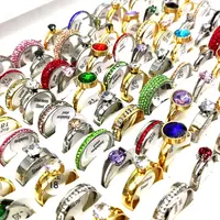 50pcs/lot Luxury Exquisite Multi-Colored Zircon Mix Stainless Steel Ring Men Women Wedding Ring Wholesale Bulk Jewelry Lot 1
