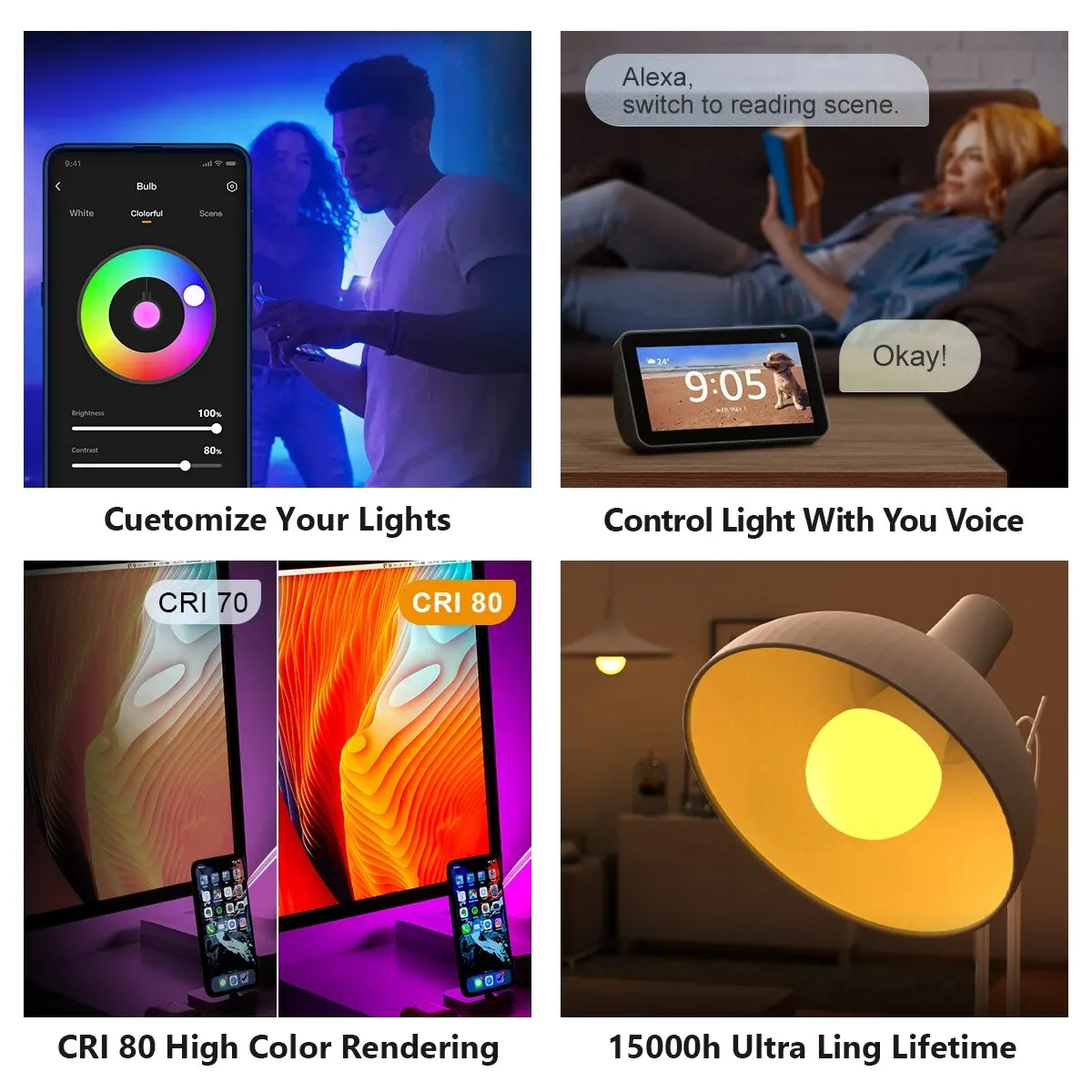 Smart LED Bulb IMOU Wi-Fi RGB Bulb Smart Control Lamp Base Dimmable Light Led Lamp Bombilla Colorful Changing Bulb Led 220-240V/110V 9W