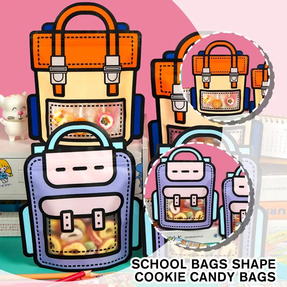 

Creative School Bags Shape Cookie Candy Plastic Zipper Bags Gift Snack Packaging Pouch For Kids Birthday Graduation Party D W7J6