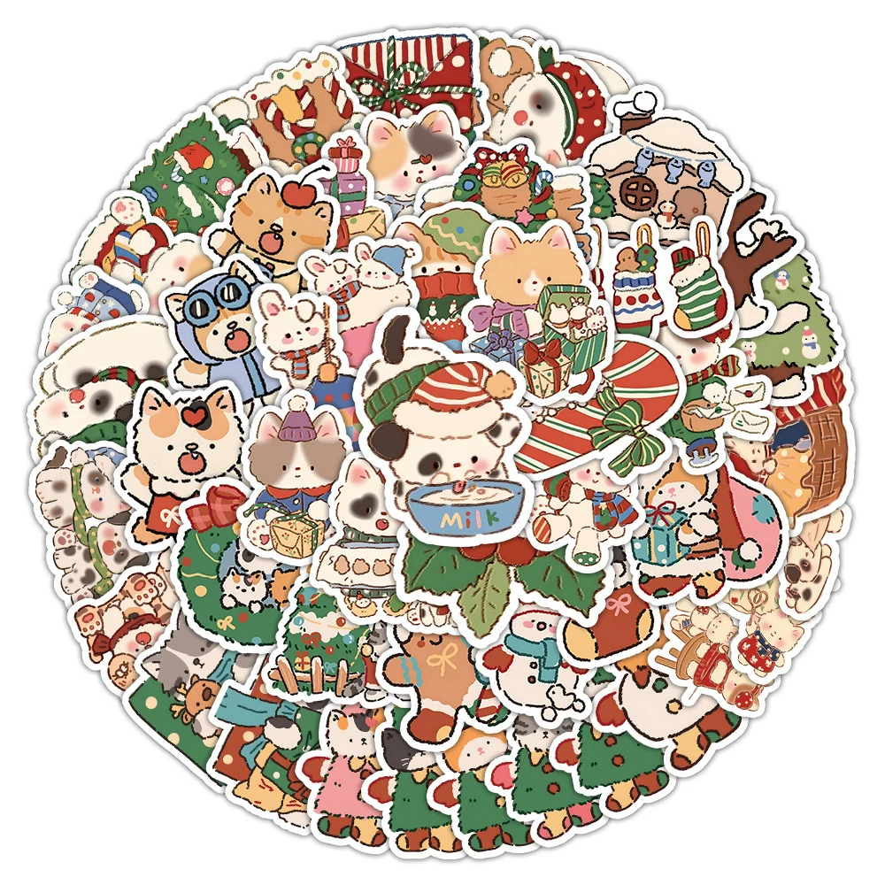 10/30/50pcs Kawaii Christmas Style Animal Stickers DIY Decoration Gift Decals Luggage Diary Window Phone Funny Sticker for Kids 20 pcs lot crystal laser style window dhesive stickers aesthetic diy scrapbooking material diary album junk journal supplies