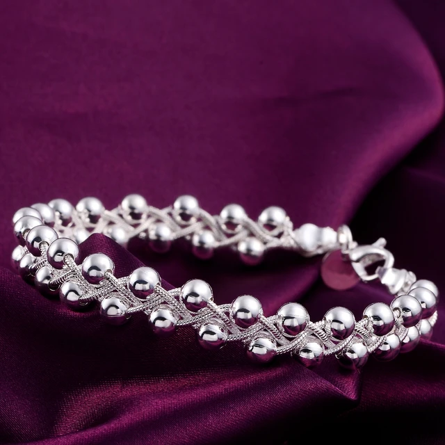 Charm 925 Sterling Silver Bracelets for Women Fine Braided beads Chain Fashion Wedding 2