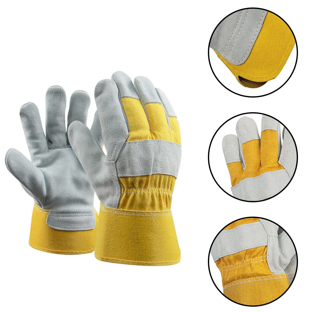 Gloves 1 Pair Leather Gardening Gloves Ladies Mens Thorn Proof Thick Work Gauntlets Heavy Duty Cowhide + Cotton Length 27cm