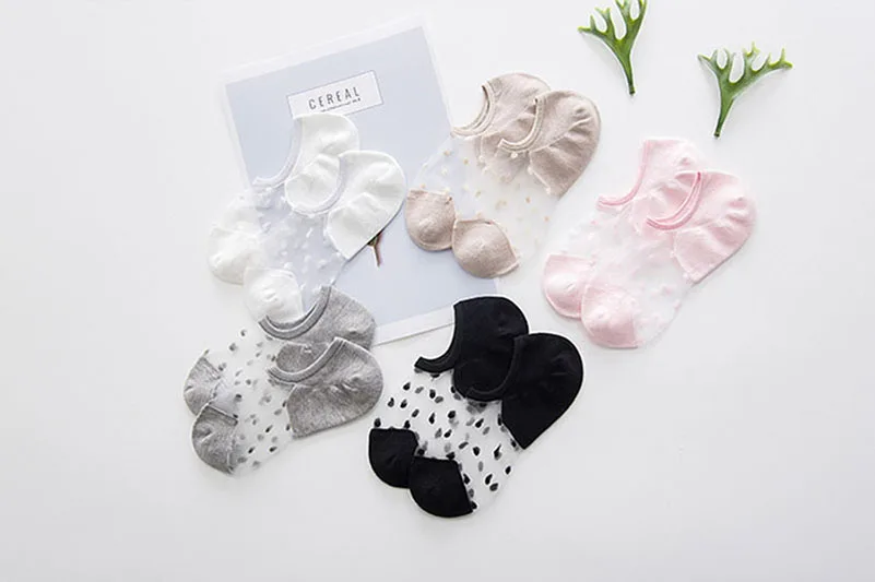 Description Picture 2 of item5Pairs Fashion Women Girls Summer Boat Socks Lace Short Soft Thin No Show Non-slip Sox Antiskid Slippers Invisible Ankle Low Sox