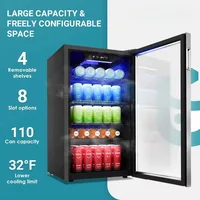 Beverage Refrigerator and Cooler, 126 Can Mini Fridge with Glass Door, Small Refrigerator with Adjustable Shelves 2