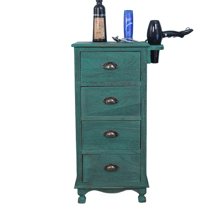 Retro Hairdressing Trolley Beauty Salon Organizer Cart with Wheels Solid Wood Locker American Country Haircut Tool Trolley