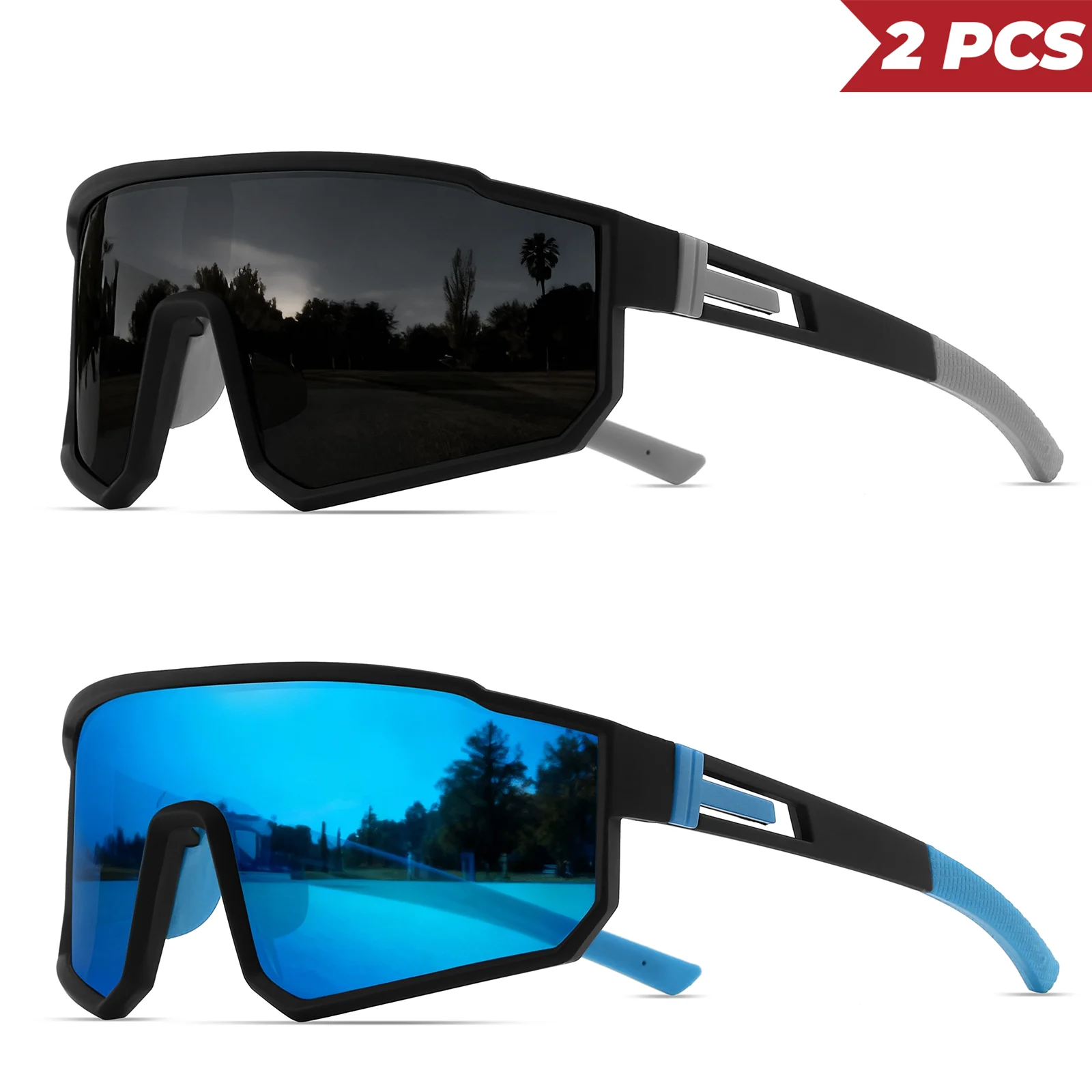 2 Stück übergroße Sport-Sonnenbrillen – einteiliges UV400-Glas, Unisex für Radfahren, Wandern und Outdoor – Detail 8
