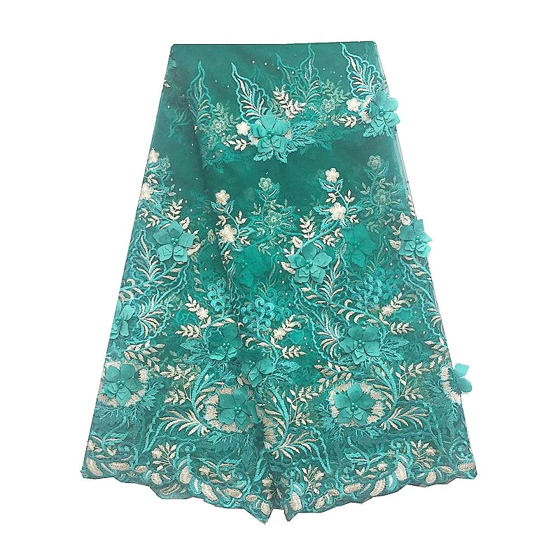 

Teal African Lace Fabric 5 Yards 3D Applique Nigerian Party Lace Fabric with Stones and Beads Bridal Lace Fabric for Women