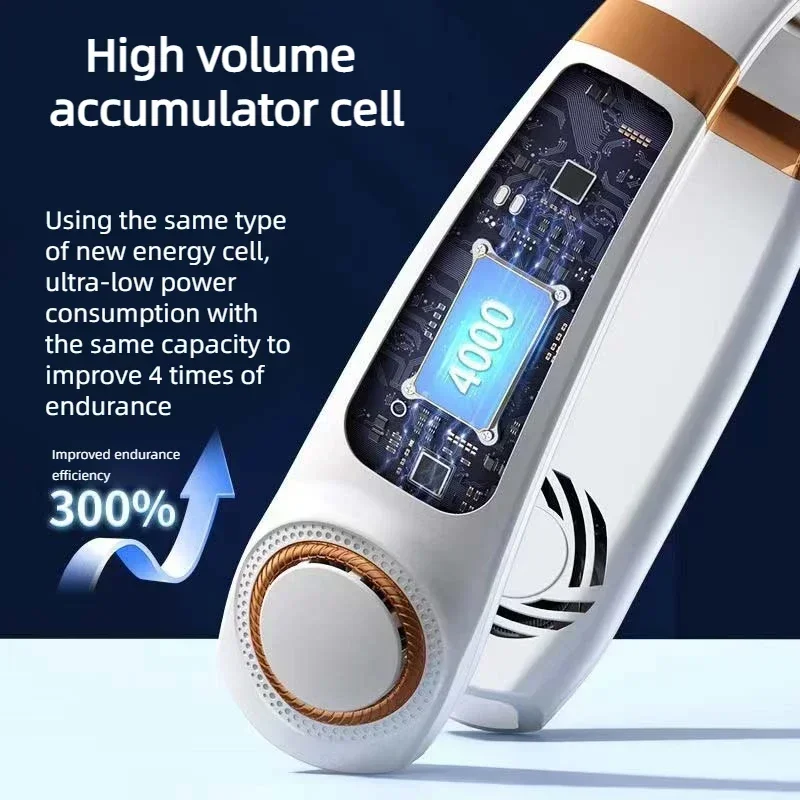 ポータブルネックファンパーソナルエアコン、4000mAh USBブレードレスサイ (中古品) | 瞬間冷却ネックファン2024夏の新スタイル羽根なしネック