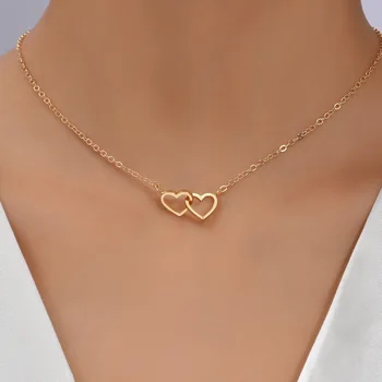 Shelly Tiny Cute Double Hollow Heart Necklace 1