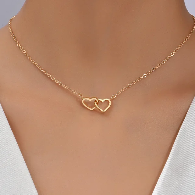 Shelly Tiny Cute Double Hollow Heart Necklace 1