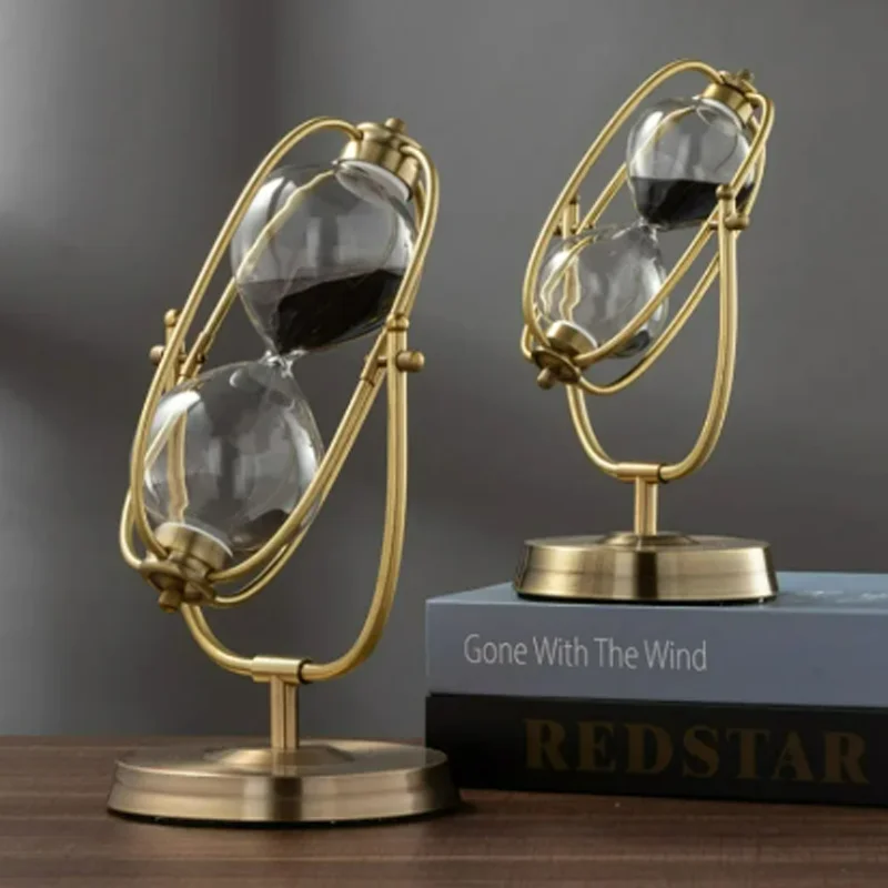15-60 Minutes European Retro Brass Hourglass 360° Rotating Metal Sand Clock Antique Timer Home Office Desktop Decoration Gifts 2