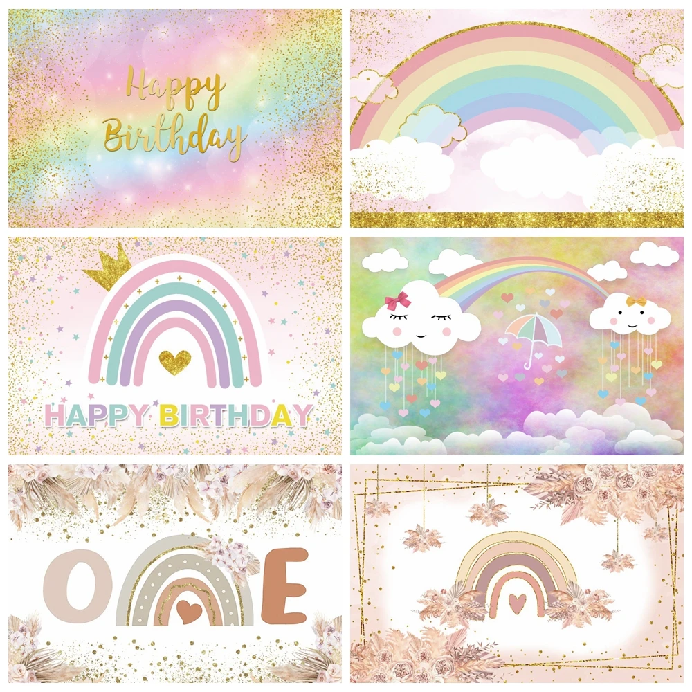 Gold Glitters Rainbow Sky Photocall Bohemia Baby Birthday Party Photography Backdrop Decoration Backgrounds Photo Studio Custom