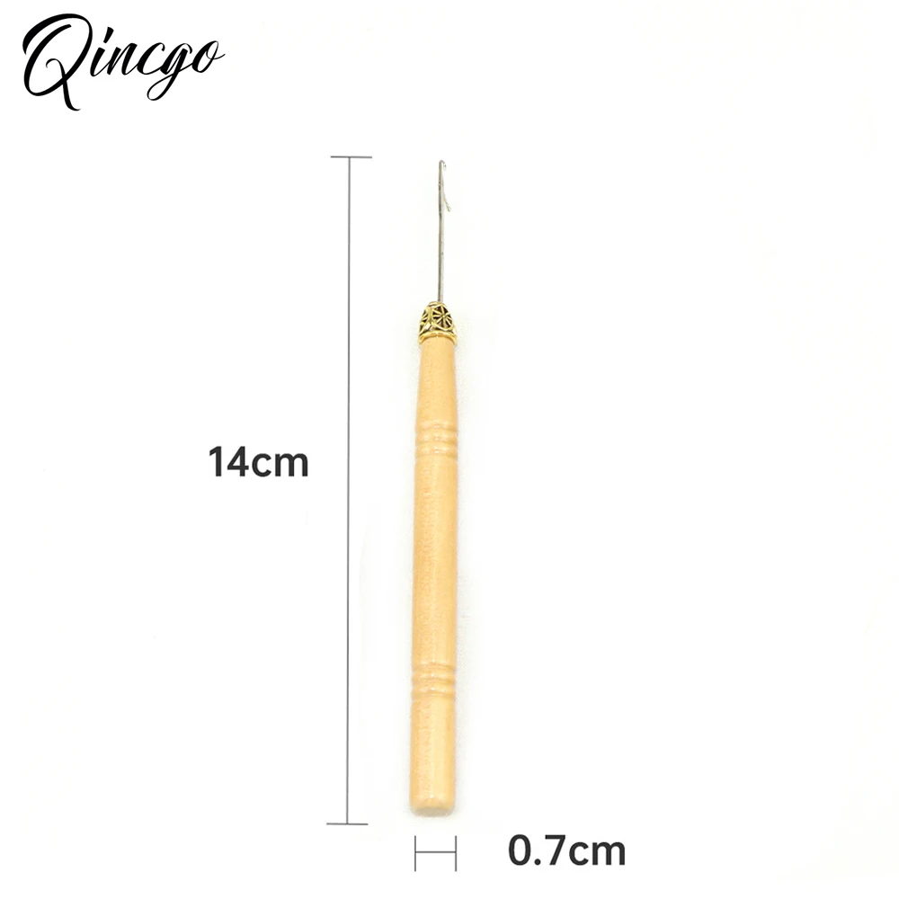 6pcs Wooden Handle Hook Needle Pulling Hook Crochet Hair Extension Loop  Needle Threader Wire Tool for Silicone link Rings Beads