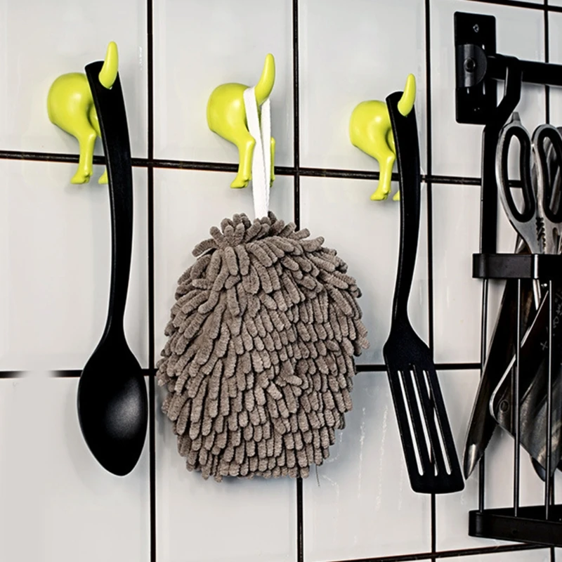 4Pcs Nordic Plastic Dog Tail Hooks Wall Mounted Coat Hat Key Hanger Decoration