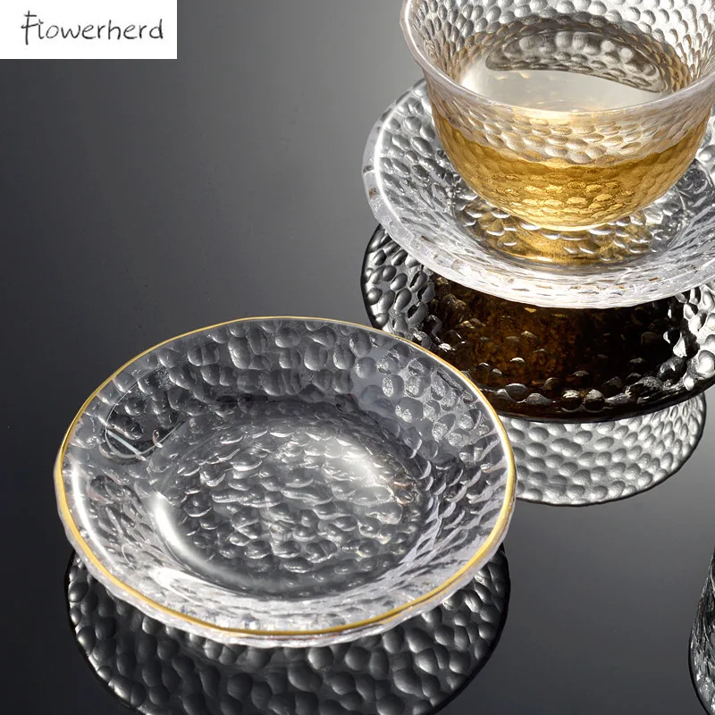 Tea Set Tea Cup Mat Japanese Style Round Insulated Glass Tea Mat Saucer Teaware Creative Kung Fu Tea Set Cup Holder Phnom Penh Saucer