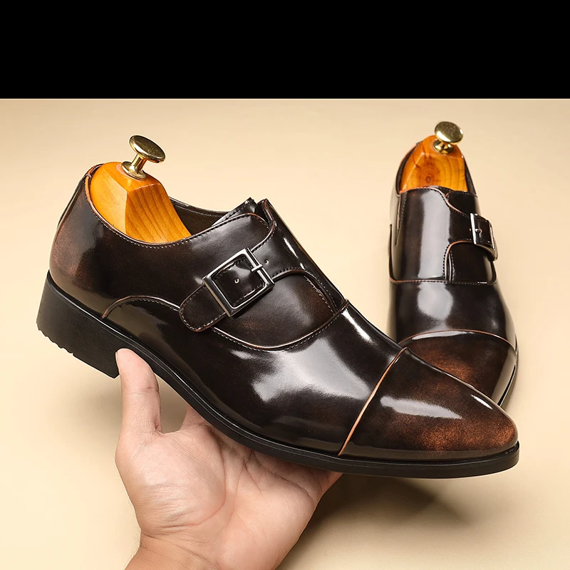

2024 Luxury Men's Leather Shoes Brown Business Men's Shoes Pointed-Toe Lace Black Dress Wedding Shoes