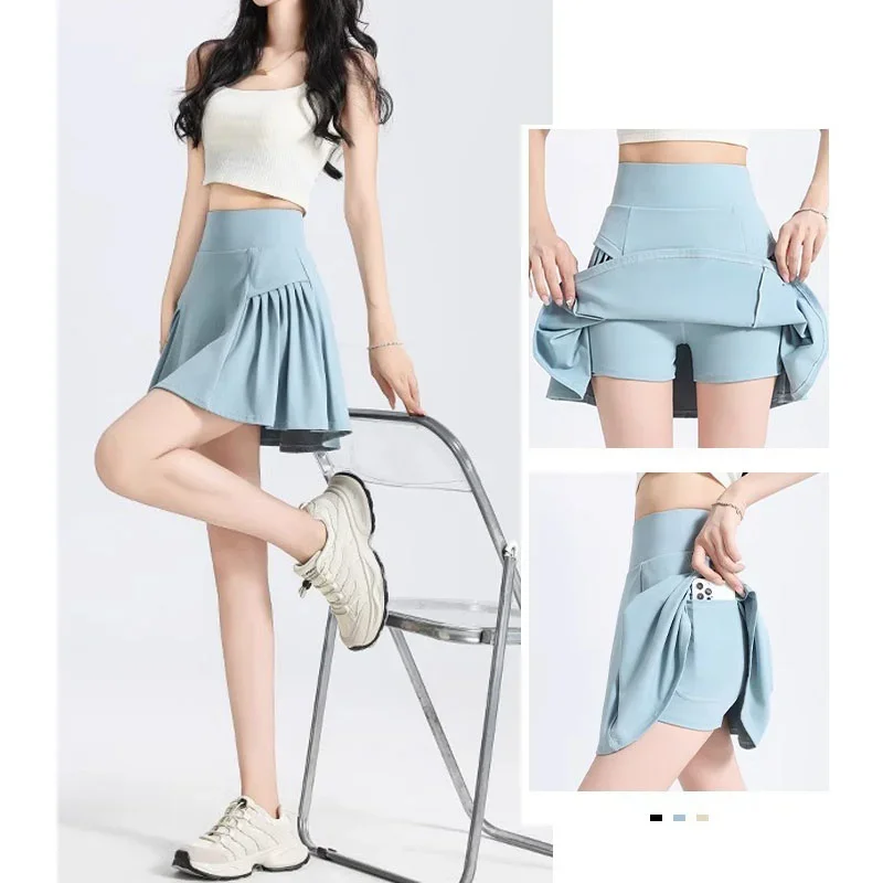 PofyBofy Tummy Control Wide Waistband Golf Skort Pockets Tennis Skirt Sports Skirted Shorts 2 in 1 Running Skirt Shorts Pleated