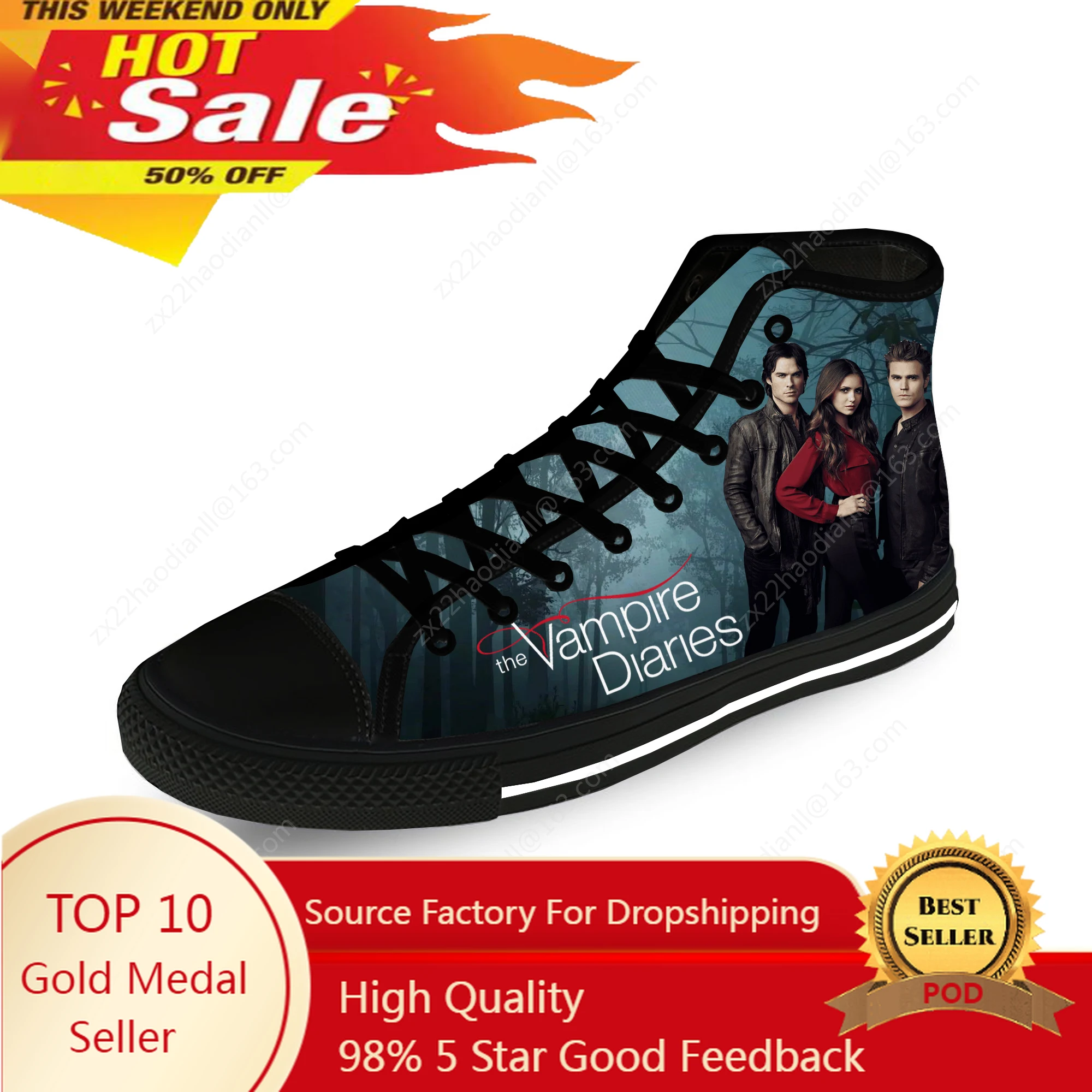 The Vampire Diaries High Top Sneakers Mens Womens Teenager Casual Shoes Canvas Running Shoes 3D Print Lightweight shoe Black